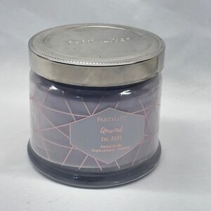PartyLite Unwind 3-Wick Scented Candle Purple Geometric Jar G73675 Relaxing Spa